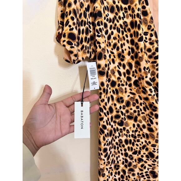Aritiza Babaton WALLACE Wrap Dress SIENNA/BLACK 75560 Size Medium Cheetah Leopar - Picture 10 of 16